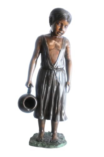 NIFAO Large Bronze Girl Fountain with Water Jug Garden Statue 17"x12"x39"H