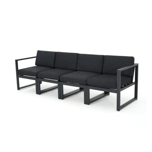 Hassyee 4 Pieces Outdoor Sofa Set with Sturdy Aluminum Frame and Soft & Removable Cushions for Poolside, Lawn, Patio Furniture Set with Slatted Backrests for Balcony, Garden