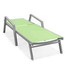 LeisureMod Marlin Modern Green Outdoor Chaise Lounge Chair Set with Fire Pit Table