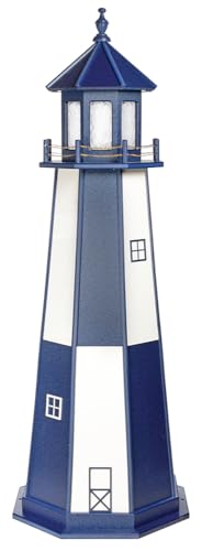 DutchCrafters Decorative Wooden Lighthouse, Standard Light Bulb, Cape Henry Style - Amish Made in USA (Patriot Blue/White, 6 Foot)