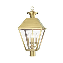 Livex Wentworth 4 Light Outdoor Post Top Lantern 27.5 Inches Tall Natural Brass
