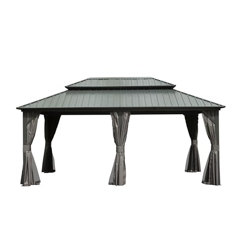 LOPOO Hardtop Gazebo Durable Aluminum Metal Structure with Double Roof Canopy Gray