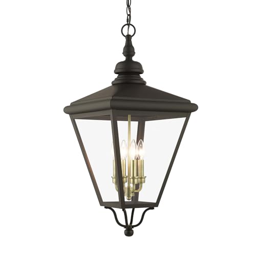 Livex Lighting 27378-07 Adams - 4 Light Extra Large Outdoor Pendant in Traditional Style-31 Inches Tall and 14.25 Inches Wide, Finish Color: Bronze/Antique Brass