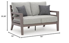 Signature Design by Ashley Hillside Barn Weather Resistant Outdoor Loveseat with Cushion and Pillows Light Brown & Light Gray