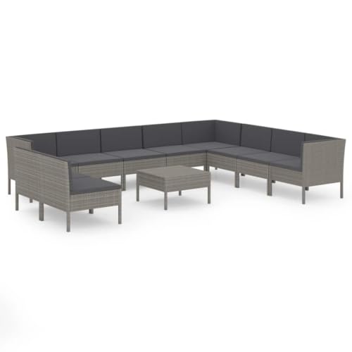11 Piece Patio Lounge Set with Cushions Gray PE Rattan Outdoor Furniture