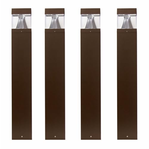 Solus Square Tunable LED Bollard – Switchable Wattage (12W–22W), 1600–3000 Lumens – Adjustable CCT 3000K/4000K/5000K – Black or Bronze – ETL Listed Path Light (Bronze, Square / 4 Pack)