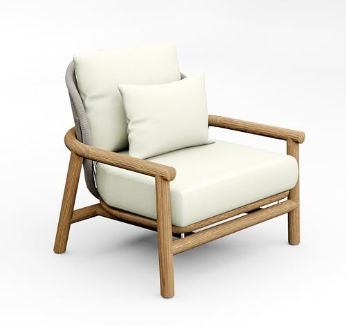 TeakStation 1 Pc Teak Wood Lounge Chair Set: Lounge Chair with Cushions in Outdoor Sunbrella Fabric #5404 Canvas Natural