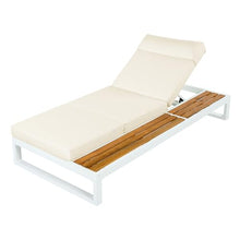 4 PCS Outdoor Acacia Wood Chaise Lounge with Cushions for Poolside, Lawn
