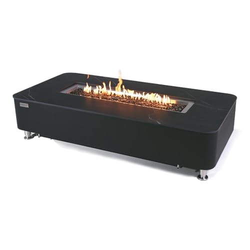 Valencia Concrete Fire Pit 62" x 30" Outdoor Patio Firepit Includes Fire Glass Modern Fire Pits & Outdoor Fireplaces for Garden, Deck, Indoor & Outdoor Heating