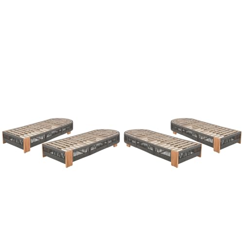 Outdoor Rattan Rope & Acacia Wood Coffee Table - Patio Balcony Furniture for Garden, Yard, Balcony - Weather Resistant(Rope Beige, Natural Iron) (Grey + Teak + Acacia Wood + Rope-1)