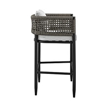 Armen Living Alegria Outdoor Patio Bar Stool in Aluminum with Grey Rope and Cushions