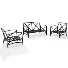 Afuera Living 3-Piece Outdoor Sofa Set, Steel Metal Frame, Oil Rubbed Bronze Finish, Mist Green UV-Proof Cushions, Includes Loveseat and 2 Chairs, Weatherproof Patio Conversation Furniture Set