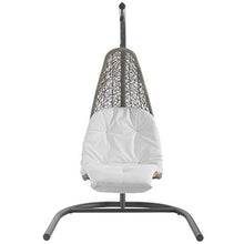 Modway Landscape Wicker Rattan Outdoor Patio Porch Chaise Lounge Hanging Swing Chair Set with Stand in Light Gray White