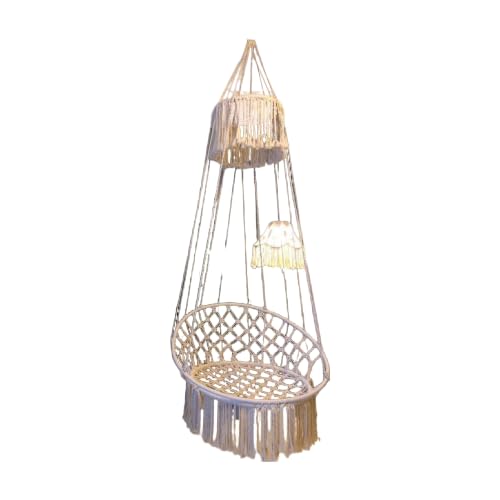 Handmade Macrame Swing Hammock Chair Ecru Cotton Rope with Twisted Cord 11.8 x 23.6 x 31.5 in 330 lb Capacity Steel Pipe for Indoor Outdoor Use Scandinavian Style