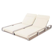 Merax Double Chaise Lounge Chair Outdoor, 4-Position Adjustable Backrest & Headrest for Each Seat, Modern 79" Acacia Wood Pool Lounge with 4-Fold Cushions for Patio Garden Beach, Beige+Light White
