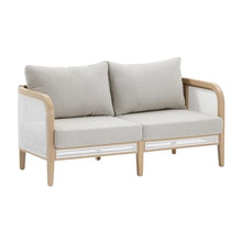 Nathan James Twila Boho Rattan Loveseat Outdoor Sofa, Outdoor Loveseat with Rattan Arms, Solid Acacia Wood Frame, Gray Linen