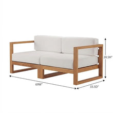 Outdoor Escape White 2-Piece Patio Teak Wood Sectional Sofa Loveseat, Armrests, Durable, Stylish, Garden, Yard, Backyard Seating