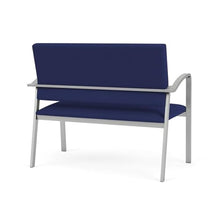 Lesro Newport Reception Waiting Room Healthcare 2-Seat Loveseat/Silver Steel/Blue