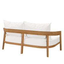 Modway Brisbane Modern Teak Wood Fabric Patio Loveseat Natural White