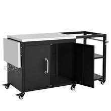 Outdoor Grill Cart with Stainless Steel Top & Drop Leaf, 76.6" BBQ Grill Table Station for Big Green Egg, Kamado Joe & 22" Griddle, Rolling Outdoor Kitchen Island with Storage Cabinet, Hooks & Wheels
