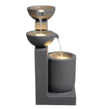 Gray Modern Tiered Bowl Fountain, Decorative Water Fountain with LED Lights and Quiet Pump, Indoor Outdoor Water Feature for Patio, Garden, Deck, Balcony, Office and Home Décor