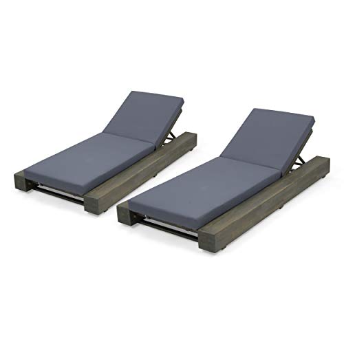 Great Deal Furniture Outdoor Acacia Wood Chaise Lounge Set of 2 Sandblast Gray Finish, Dark Gray