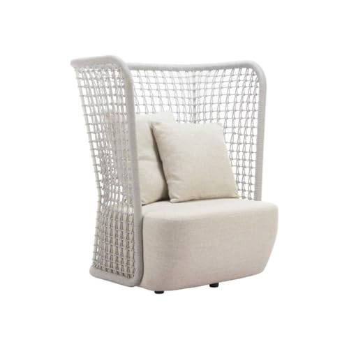 Outdoor Escape Beige Wide Outdoor Club Seating with Cushion, Modern Patio Lounge Featuring Woven Backrest and Soft Upholstery for Comfortable Relaxation