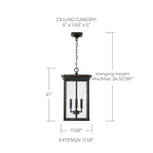 Capital Lighting 943844OZ Barrett Antiqued Glass Rectangular Outdoor Hanging Lantern, 4-Light 240 Total Watts, 21" H x 12" W, Oiled Bronze
