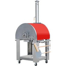 KOSTCH 32.5 inch Wood Fired and Propane Gas Pizza Oven for Outdoor Kitchen in Stainless Steel, Large Pizza Oven for Outside, Yard and Party (Red with Cover)