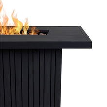Pemberly Row 52" Rectangle Aluminum Propane Fire Pit Table, Black Coral Finish, 50000 BTU, Weatherproof Outdoor Patio Coffee Table with Burner Lid, Lava Rock, Storage Cover, Adjustable Flame Height