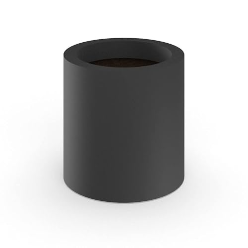 Modern Round Fiberglass Planter 21" Dia x 30" h, Black Matte