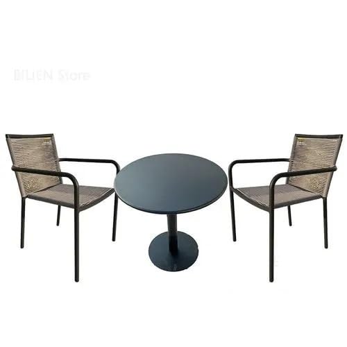 GLigeT Balcony Table and Chair Set Rattan Furniture Modern Outdoor Garden Furniture Sets Casual Table Chair Set Simple Cafe Table Chair Bistro Table Set (Color : 70cm Table-2 chairs-02)
