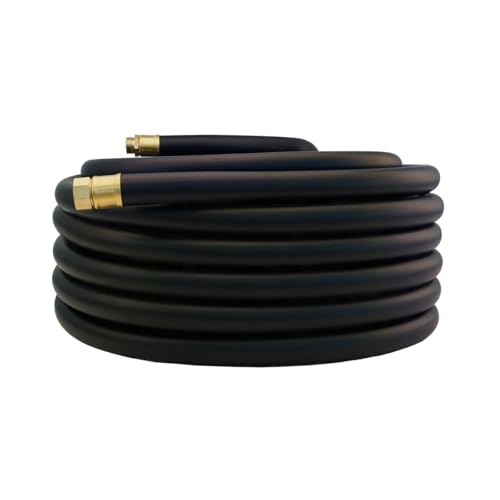 Guitrees 100FT ×1 inch Heavy Duty Rubber Garden Hose - 200psi Working, 1000psi Burst - Hot/Cold Water - Five-Layered Braiding for Durability - Versatile for Gardening, Agriculture, Construction(Black)