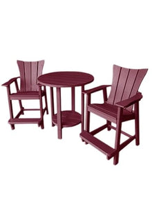 Phat Tommy Adirondack Bar Set - Outdoor Bar Set - Tall Bistro Table and Chairs, Set of 2 - Poly Furniture, High Top Seating for Decks and Balconies - HDPE Outdoor Furniture, Dark Red