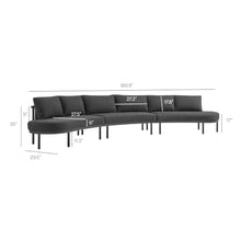 Modway Porta 3-Piece Outdoor Modular Sofa Set in Anthracite – Modular 190 Inch Outdoor Sofa with Aluminum Frame, Woven Rope Detail, and Cushions