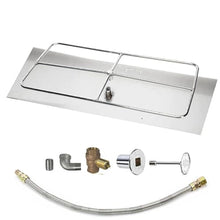 Spotix HPC Rectangle Match Lit Fire Pit Burner Kit (FPSR48X24HCKIT-NG-MSCB) with 48x24-Inch Stainless Steel Burner, Natural Gas, Polished Chrome, with Flange, Key, Valve, Flex Line and Fittings