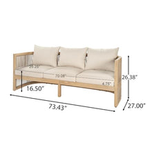 Christopher Knight Home Nadek Acacia Wood Outdoor 3 Seater Sofa with Cusion, Solid Wood Patio Sofa with Woven Rope Accents, Comfy Lounge Sofa for Patio Furniture Set, Light Teak+Beige