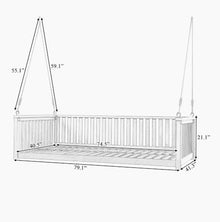 Twin Size Porch Swing Bed - Gray Acacia Wood Frame for Patio & Garden
