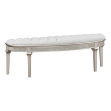 Pemberly Row Upholstered Demilune Bench, Ivory Fabric Seat, Silver Oak Finish, Foam and MDF Construction, 52.25" W x 16.25" D x 18" H, Bedroom or Entryway Seating, Stylish Channeled Tufting Design