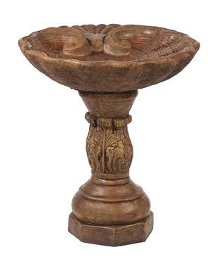 Solid Rock Stoneworks Small Leaf/Swirl Birdbath- Espresso- 21"Tall x 19"dia