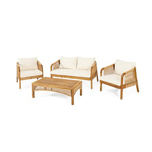Merax 4-Piece Outdoor Acacia Wood Wicker Patio Conversation Set Beige