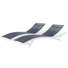 Lounge Chair Chaise, Set of 2, Aluminum, Metal, White Blue Navy, Modern, Outdoor Patio Balcony Cafe