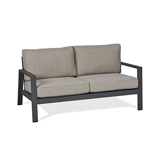 Real Flame Aegean Outdoor Loveseat with Cushions, Two-seat Couch with Aluminum Frame - Weather & Sun Resistant, Rustproof