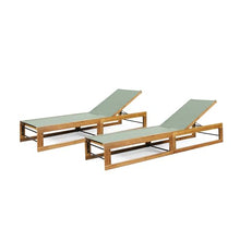 Christopher Knight Home Tristz Patio Chaise Lounge Chair Outdoor Set of 2, Acacia Wood Sunbathing Pool Lounger with Breathable Mesh Seat, Adjustable Backrest Reclining Chair, Teak+Mint Green