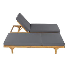Christopher Knight Home Acacia Wood Chaise Lounge Chair Set of 2, Double/Single Outdoor Sunbathing Pool Lounger with 4'' Cushion, Patio Wooden Adjustable Backrest Lounge Sofa, Teak+Gray
