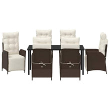 Brown 7-Piece Outdoor Dining Set with Cushions, Adjustable Poly Rattan Patio Furniture Set for Garden, Backyard, Includes Table & 6 Chairs with Tempered Glass Top and Weather-Resistant Design