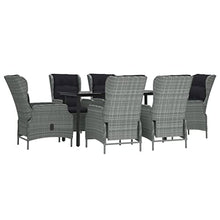Heofavd 7 Piece Garden Dining Set Light Grey Poly Rattan 63" Rectangular Table with 6 Reclining Chairs UV Resistant Steel Frame Outdoor Patio Furniture Set for Backyard Terrace Balcony