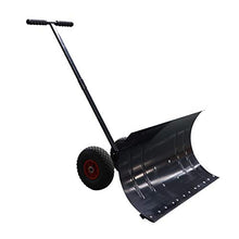 Wheeled Snow Pusher Shovel Heavy-Duty Rolling Snow Pusher Adjustable Handle and Push Plate Non-Slip Wheels 74CM Working Width Driveway or Road Snow Removal Tool