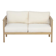 Seeheool Light Teak Acacia Wood Beige Rope, Oversized Outdoor Lounge Loveseat for Patio, Backyard with Cream Cushions