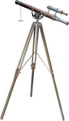 Antiqueex Vintage Maritime Telescope Chrome/Copper on Adjustable Wooden Tripod